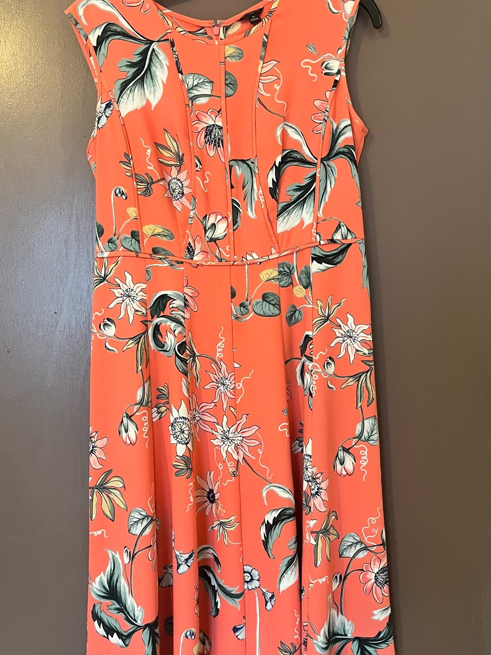Ann Taylor- Coral Floral Sleeveless A-Line Dress
